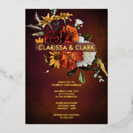 Invitación Con Relieve Metalizado Boda floral moderna de otoño en naranja oxidado in