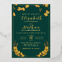 Boda floral moderna elegante esmeralda verde y dor