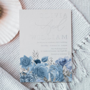 Invitación Con Relieve Metalizado Boda floral moderna en azul polvoriento y plata