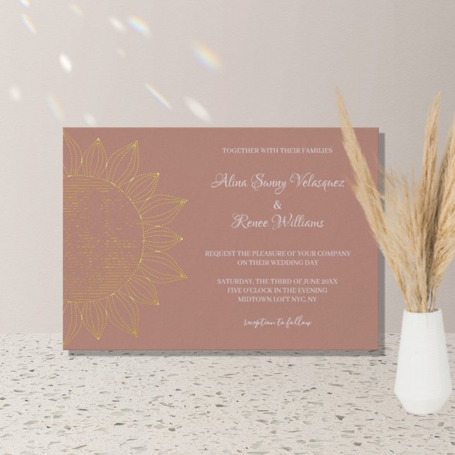 Invitación Con Relieve Metalizado Boda floral moderno Boho Sunshine (Subido por el creador)