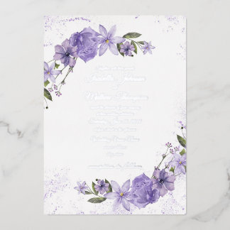 Invitación Con Relieve Metalizado Boda Floral Morada