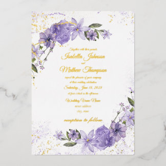 Invitación Con Relieve Metalizado Boda Floral Morada