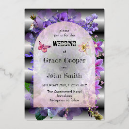 Invitación Con Relieve Metalizado Boda floral morado