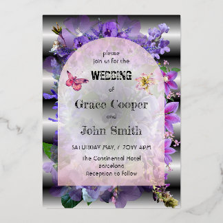 Invitación Con Relieve Metalizado Boda floral morado