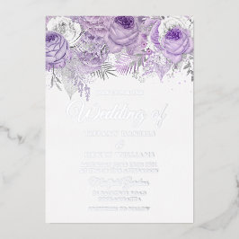 Invitación Con Relieve Metalizado Boda floral plateada de lavanda púrpura destello