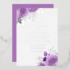 Invitación Con Relieve Metalizado Boda Floral Purple Lavender Real Silver