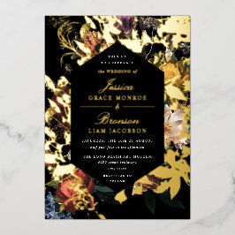 Invitación Con Relieve Metalizado Boda Floral Romántica Oscura y Holandesa Pintada