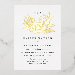 Invitación Con Relieve Metalizado Boda floral romántico elegante