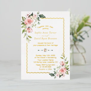 Invitación Con Relieve Metalizado Boda floral rosa acuarela de hoja de aluminio real