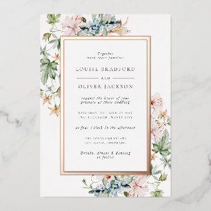 Invitación Con Relieve Metalizado Boda Floral Rosa Dorado