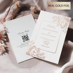 Invitación Con Relieve Metalizado Boda Floral Rosa Dorado