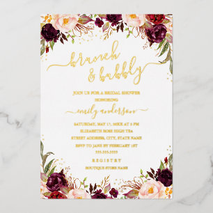 Invitación Con Relieve Metalizado Boda Floral Rosa Dorado Borgoña Despedida de Solte