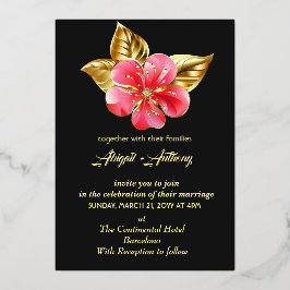 Invitación Con Relieve Metalizado Boda floral rosa y dorado
