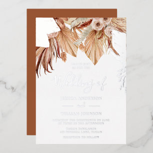 Invitación Con Relieve Metalizado Boda floral seco bohemio plateado