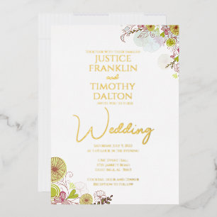 Invitación Con Relieve Metalizado Boda floral tradicional elegante