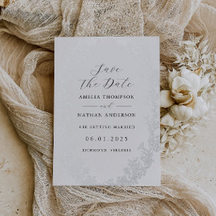 Invitación Con Relieve Metalizado Boda Floral Vintage Plata Save The Date 