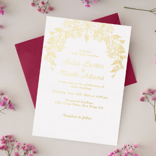 Invitación Con Relieve Metalizado Boda Florales de Hibisco Tropical Naranja Quemada