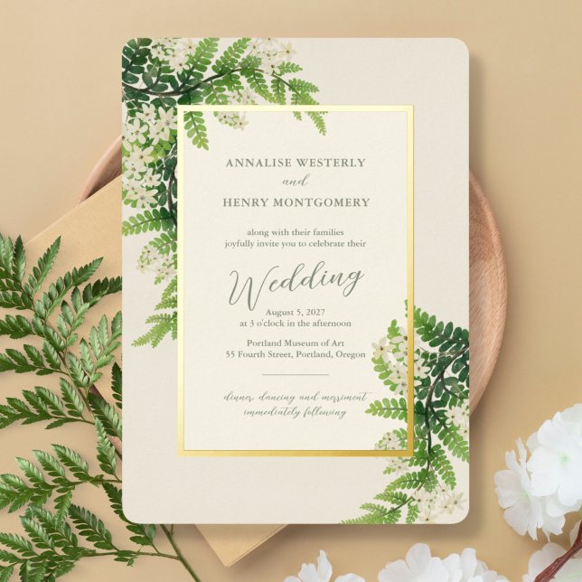 Invitación Con Relieve Metalizado Boda Flowns Ferns (Subido por el creador)
