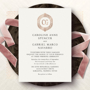 Invitación Con Relieve Metalizado Boda Formal al Aire Libre con Monograma