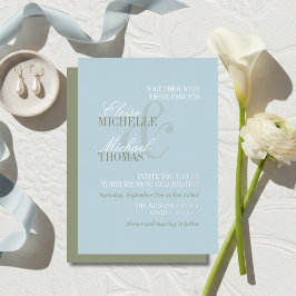 Invitación Con Relieve Metalizado Boda Formal Citrus Azul Escritura Moderna