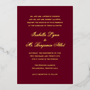 Invitación Con Relieve Metalizado Boda Formal Clásica de Borgoña