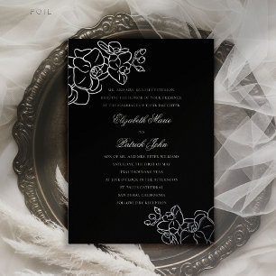 Invitación Con Relieve Metalizado Boda Formal Clásica de Herencia de Orquídea en Bla