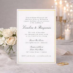 Invitación Con Relieve Metalizado Boda Formal Clásica Elegante Chic con Borde de Oro
