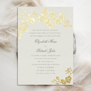 Invitación Con Relieve Metalizado Boda Formal Clásica Herencia Ecru Arte