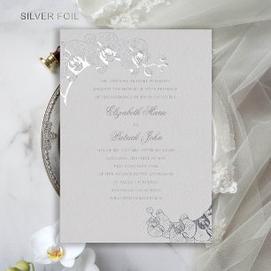 Invitación Con Relieve Metalizado Boda Formal Clásica Marfil Herencia Orquídea