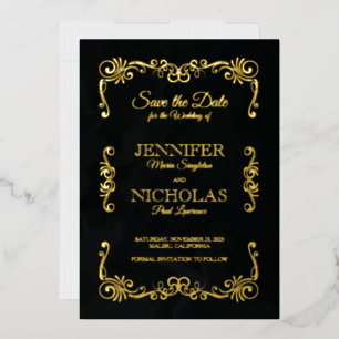 Invitación Con Relieve Metalizado Boda Formal Clásica y Vintage Elegante