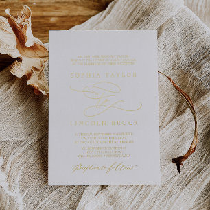 Invitación Con Relieve Metalizado Boda Formal con Florecimiento de Pan de Oro Románt