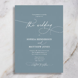 Invitación Con Relieve Metalizado Boda Formal Contemporánea 4 Fotos Azul Plateado