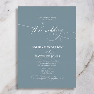 Invitación Con Relieve Metalizado Boda Formal Contemporánea 4 Fotos Azul Plateado