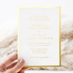 Invitación Con Relieve Metalizado Boda formal de oro<br><div class="desc">Invitación formal al Relieve metalizado Boda de oro. Sencilla y elegante,  esta invitación formal a la boda incluye un elegante borde y un elegante guión caligráfico presionado en Relieve metalizado de oro real.</div>