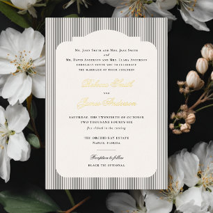 Invitación Con Relieve Metalizado Boda Formal Elegante Clásico con Rayas Negras