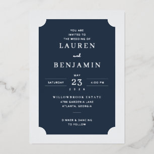 Invitación Con Relieve Metalizado Boda Formal Elegante de Azul Marino