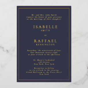 Invitación Con Relieve Metalizado Boda Formal Elegante de Azul Marino en Múltiples U