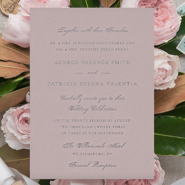 Invitación Con Relieve Metalizado Boda formal elegante de setas rosadas plateadas (Subido por el creador)