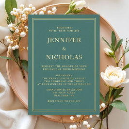 Invitación Con Relieve Metalizado Boda Formal Elegante Esmeralda Verde