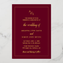 Boda Formal Elegante Monograma Simple de Borgoña