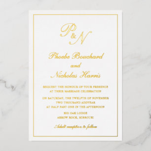Invitación Con Relieve Metalizado Boda formal elegante monograma tradicional