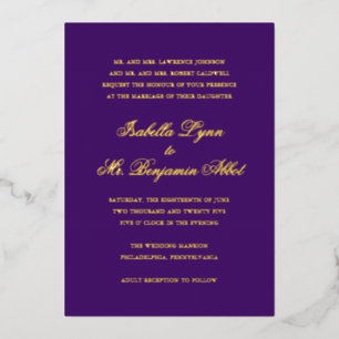 Invitación Con Relieve Metalizado Boda Formal Elegante Púrpura Tradicional
