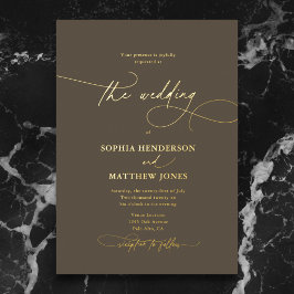 Invitación Con Relieve Metalizado Boda Formal Elegante Script Boho Marrón