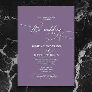 Invitación Con Relieve Metalizado Boda Formal Elegante Script Dusty Lilac
