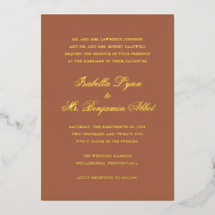 Invitación Con Relieve Metalizado Boda Formal Elegante Terracota Tradicional