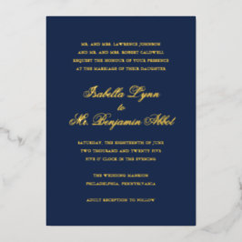 Invitación Con Relieve Metalizado Boda formal elegante tradicional de la Marina Azul