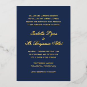 Invitación Con Relieve Metalizado Boda formal elegante tradicional de la Marina Azul