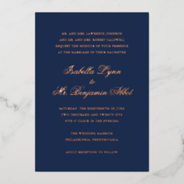 Invitación Con Relieve Metalizado Boda formal elegante tradicional de la Marina Azul