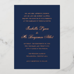 Invitación Con Relieve Metalizado Boda formal elegante tradicional de la Marina Azul