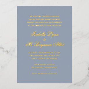 Invitación Con Relieve Metalizado Boda Formal Elegante Tradicional Polvo Azul